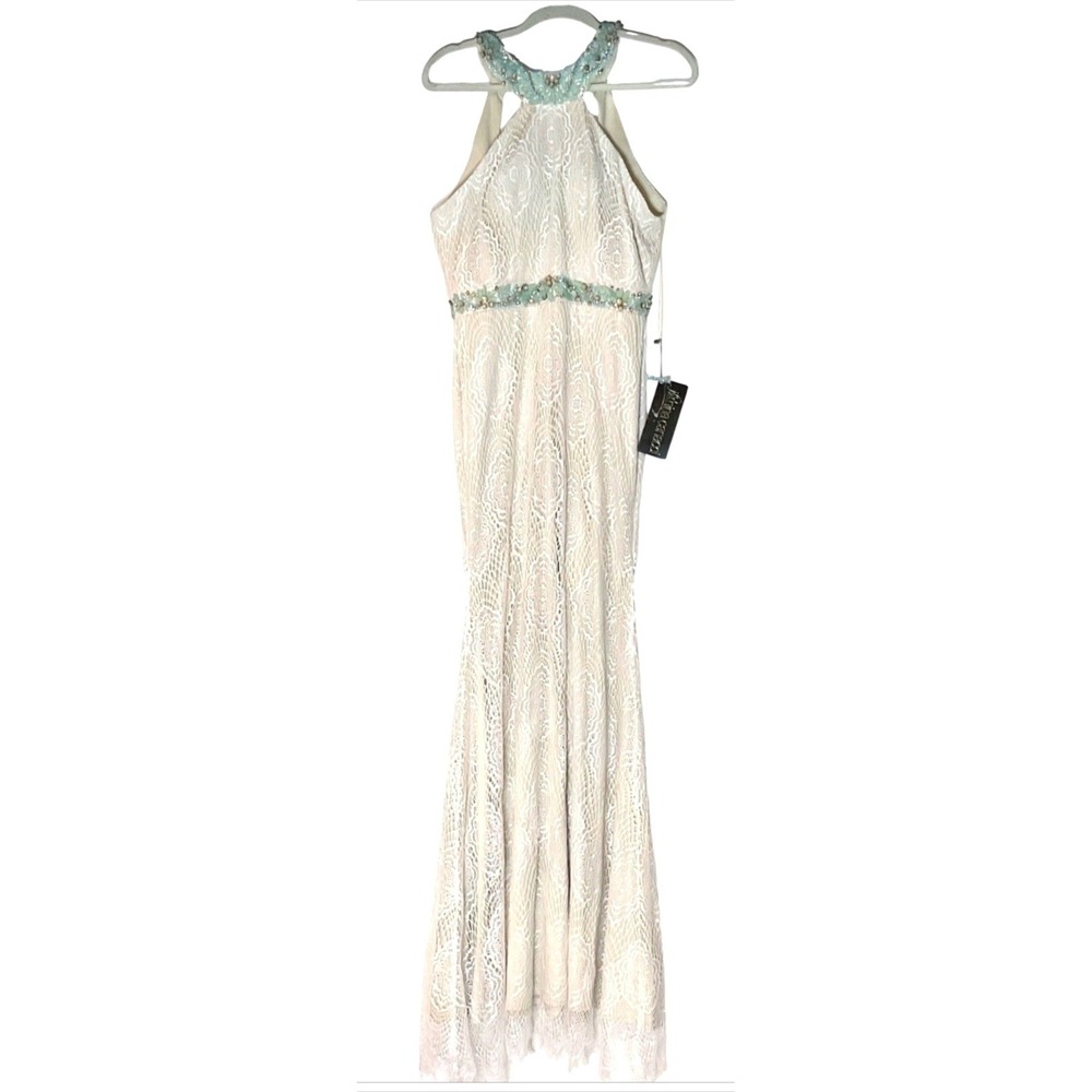 Vtg Nina Canacci 1230 Green Beaded Lace Halter Prom Formal Pageant Dress NWT 10